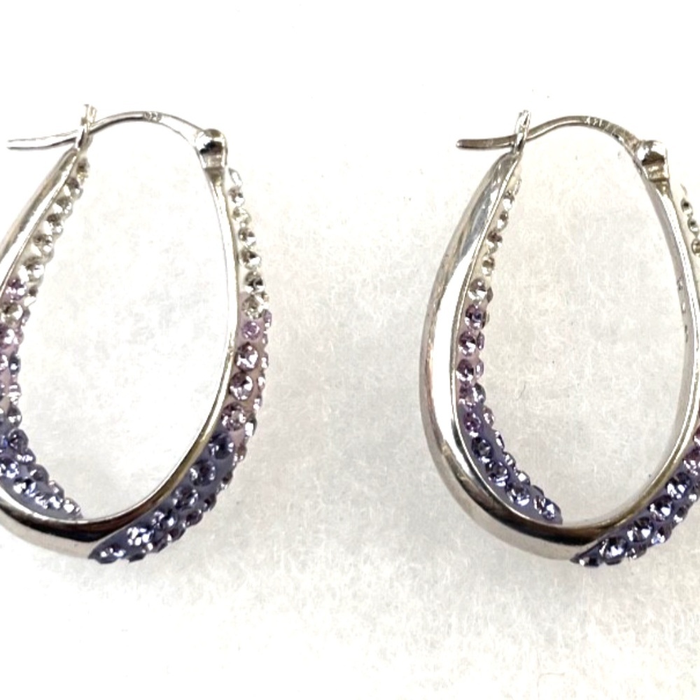 925 Sterling Silver Purple & White cz multicolor Hoop "Shine Earrings" - Picture 2 of 2